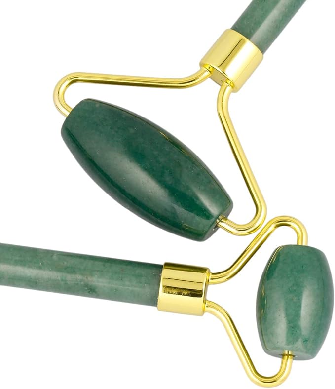 mookaitedecor Green Aventurine Stone Roller for Face Massage Neck, Anti-Aging Facial Massager with Double Rollers-VivaGrace Women