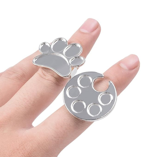 Makeup Spatula Set Stainless Steel, Make Up Tools Mini Mixing Tray with Finger Ring, Round Makeup Paint Palette-VivaGrace Women