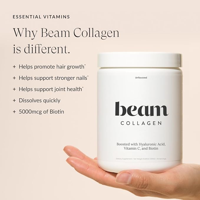Beam Collagen Powder, Collagen for Women, Collagen with Hyaluronic Acid, Collagen Peptides Type 1 and 3, with Biotin, Grass Fed Bovine, Third-Party Tested, Best for Coffee, Vitamin C, 60 Servings-VivaGrace Women