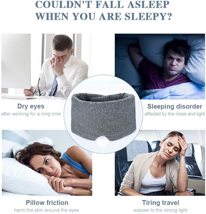 FRESHME Cotton Sleep Eye Mask for Women Men - 100% Blocking Light Travel Blindfold, Soft Zero Pressure Grey Eyes Cover with Adjustable Velcro Strap for Side Sleeper Night Sleeping, Work Nap and Yoga-VivaGrace Women