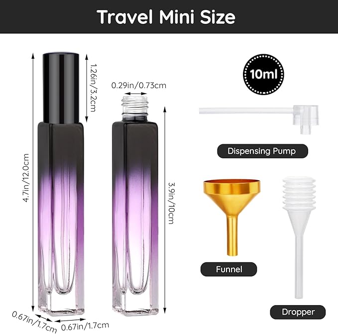 Segbeauty 0.34oz Mini Travel Spray Bottle, 10Pcs Glass Refillable Atomizer Spray Bottle for Perfume, 10ml Empty Perfume Atomizer Fine Mist, Portable Travel Cologne Sprayer with Refill Tool-VivaGrace Women