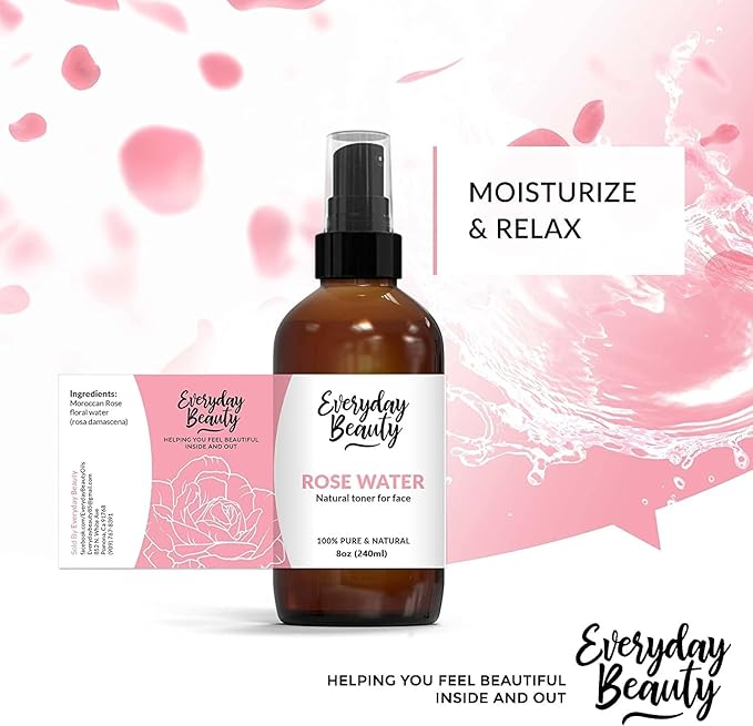 Rose Water Facial Toner - Alcohol-Free Vegan All Natural Refreshing Spray Mist for Face and Hair - Uplifts, Calming & Soothing for All Skin Types 8oz with Fine Mist Cap-VivaGrace Women