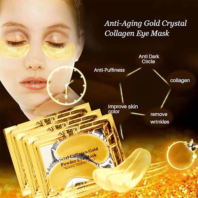 24K Gold Crystal Collagen Under Eye Mask, Anti Aging Hyaluronic Acid Under Eye Patches for Moisturizing & Reducing Dark Circles (15 Pairs)-VivaGrace Women