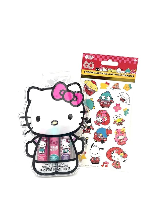 Hello Kitty 3pk Lip Balm Set with Stickers and Pouch-VivaGrace Women