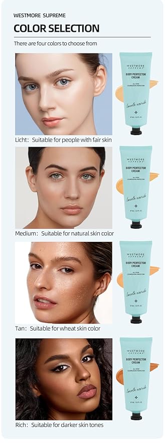 Body Perfector Cream,All-Over Complexion Perfector, Concealer Evens Skin Tone Sweat-Proof Non-fading Makeup, Long-Lasting CC Foundation, Waterproof Transfer-Resistant Skin Tint (MEDIUM)