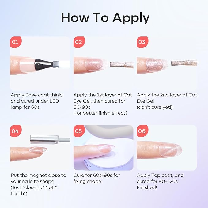 modelones Cat Eye Gel Nail Polish 6 Colors Red Green Silver Purple Blue Glitter Cat Eye Gel Polish Holographic 9D Semi-transparent With Magnet Soak Off Led Nail Art DIY Salon Gifts For Women Girl-VivaGrace Women