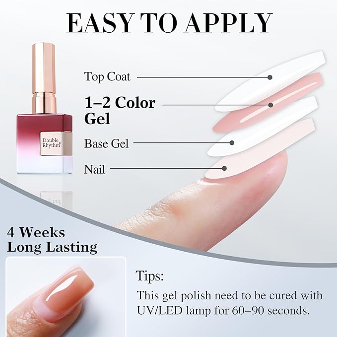 Double Rhythm Translucent Gel Polish Sheer Neutral Natural Light Milky Same Color Same Bottle 15ML Jelly Nail Polish Nail Art DIY at Home (Jelly Burgundy-A1400)-VivaGrace Women