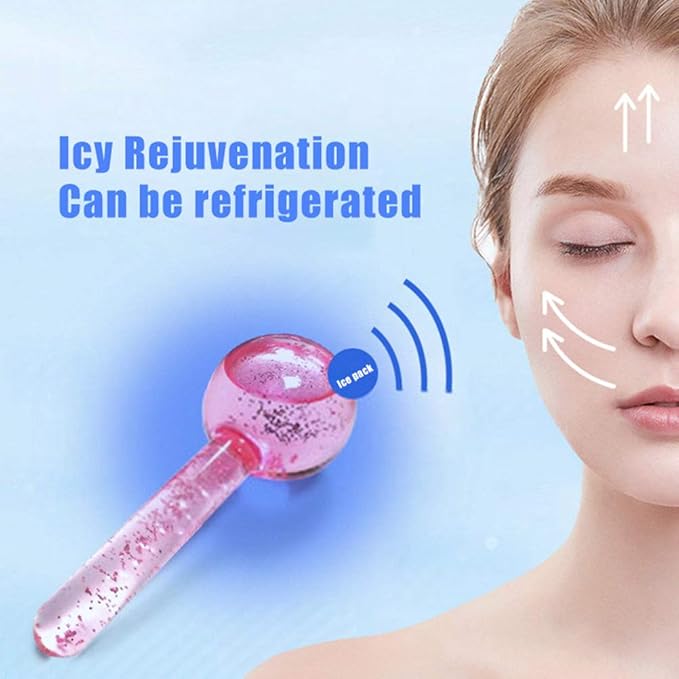 Facial Ice beauty ball- 2PC Globes Pink Facial Roller for Cold or Hot Skin Massagers Globe Durable Quartz Glass for Face and Eye Rollers Reduce Puffiness-VivaGrace Women