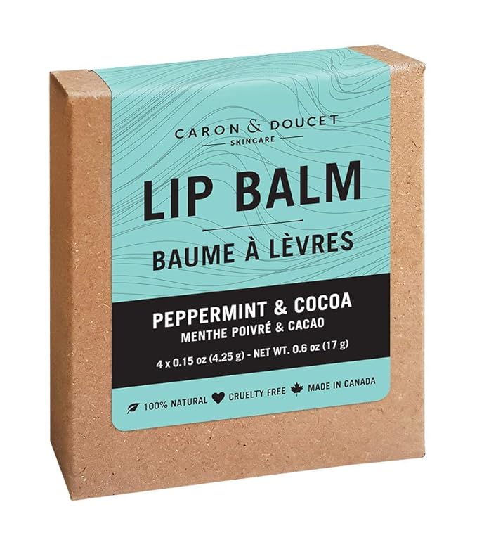 Caron & Doucet - 100% Natural Lip Balm - Premium Beeswax & Olive Oil Moisturizing Lip Balm - Best for Dry Chapped Lips. (Pack of 4, Peppermint & Cocoa)-VivaGrace Women