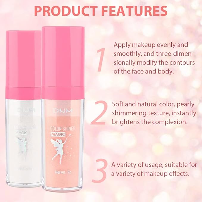 evpct 3Pcs Glitter Highlighter Powder Stick Make up Puff Fairy Stick Peal White Pink Bronze Shimmer Glitter Face Eye Body Liquid Highlighter makeup illuminators de maquillaje Glow Makeup Shimmer Stick-VivaGrace Women