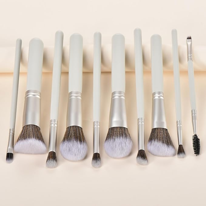 10 Piece Makeup Brushes - Grayish Green Wooden Handle with Soft Synthetic Bristles,for Face & Eye Makeup|Professional Makeup Brushes set for Women & Girls|-VivaGrace Women
