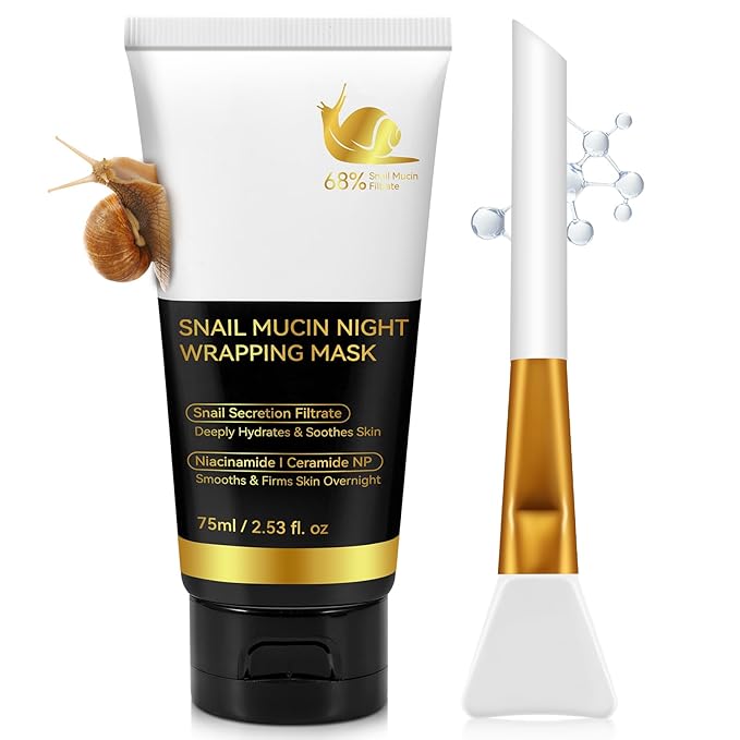 9000PPM Snail Mucin Overnight Wrapping Peel Off Mask for Intensive Hydrating, Skin Barrier Repairing, Reducing Sagging/Wrinkles/Fine Lines, 2.53 Oz/75 ML-VivaGrace Women
