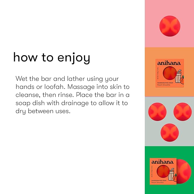 ANIHANA Handcrafted Soap 3 Pack with Coconut Oil, Gentle Cleansing Paraben Free Cruelty Free Refreshing Peach Smoothie Scent 4.23 oz each-VivaGrace Women