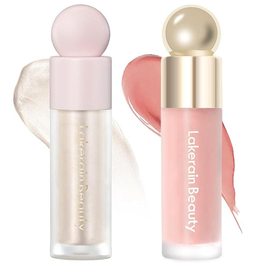 Erinde 2 Colors Liquid Highlighter and Blush Set, Natural Matte Face Blush, Natural Glossy Liquid Illuminator for Face and Body, Lightweight Blendable Silky Smooth Texture, Cruelty-free-VivaGrace Women
