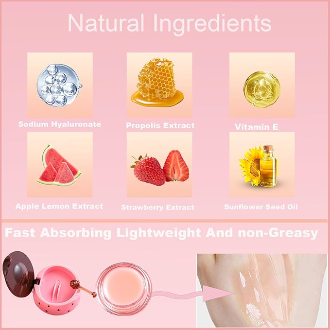 2 PCS Bee Lip Balm Honey Pot, Watermelon Apple Bee Lip Balm Sleeping Lip Mask Overnight with Sticks, Honey Pot Lip Balm Hydrating Exfoliating Prevention Dry and Crack Lip Scrubs-VivaGrace Women