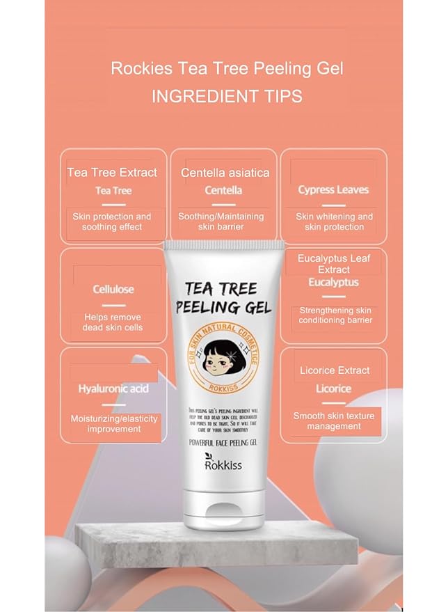 Tea Tree Peeling Gel (4.1fl oz) - Gentle Exfoliating Gel for Face & Body with Natural Cellulose, Remove Impurities for Smooth Skin, Korean Skin Care. Cica, Licorice & Aloe Vera Extracts.
