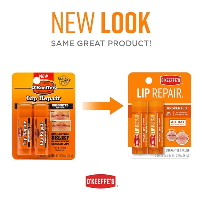 O'Keeffe's Unscented Lip Repair Lip Balm for Dry, Cracked Lips, Stick, Twin Pack-VivaGrace Women