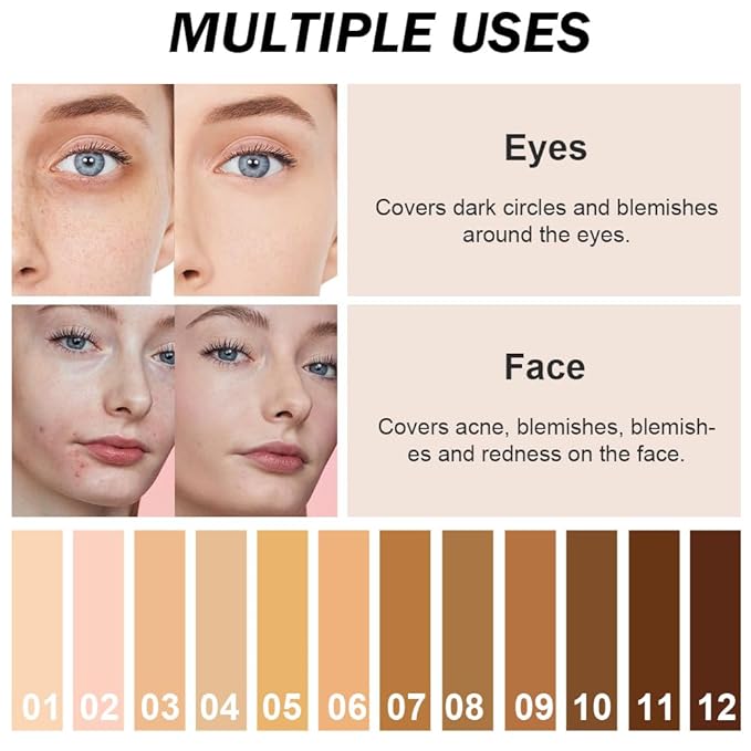 Kaely 2Pcs Cream Pot Concealer Full Coverage Set,Conceal Brighten Dark Circles,under Eye Color Correcting Concealer,Waterproof Foundation Palette with Brush,corrector de ojeras,Vegan Makeup,01+02-VivaGrace Women