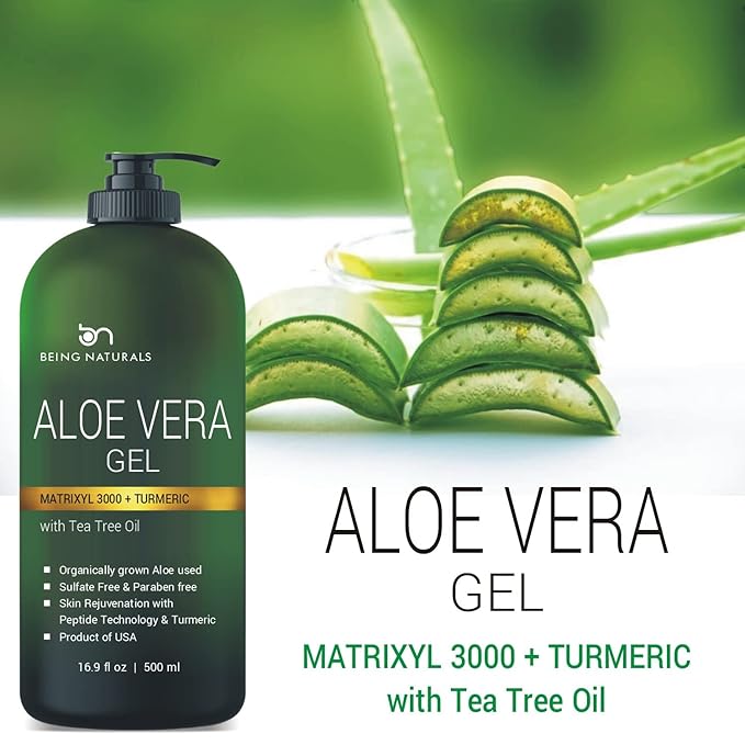 Aloe vera Gel - from 100% Pure Organic Aloe Infused with Matrixyl 3000 (Peptides), Turmeric - Natural Raw Moisturizer for Face, Body, Hair. Perfect for Sunburn, Acne, Razor Bumps 16.9 fl oz-VivaGrace Women
