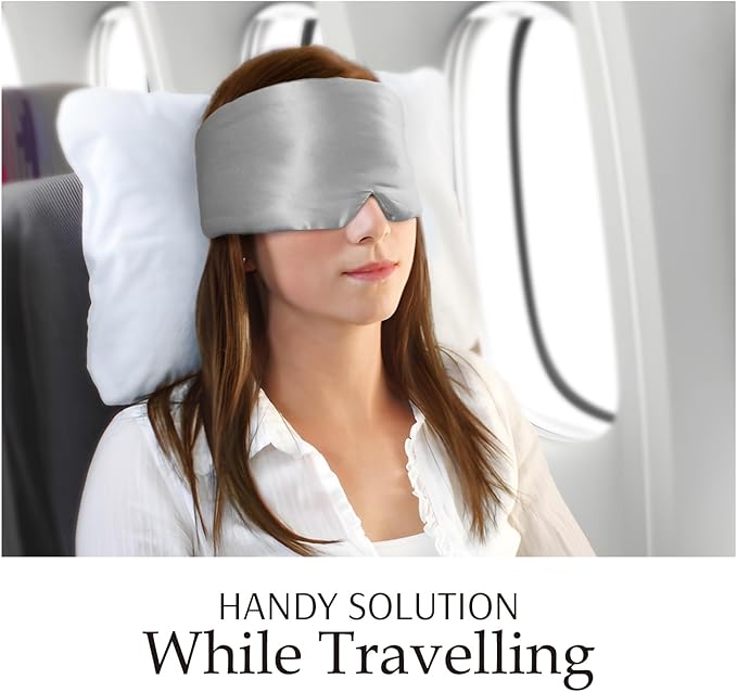 Zenssia 100% Mulberry Silk Sleep Mask Eye Mask for Man and Woman with Adjustable Headband, Full Size Large Sleep Mask & Blindfold for Total Blackout for All Night Sleep, Travel & Nap-Silvergrey-VivaGrace Women