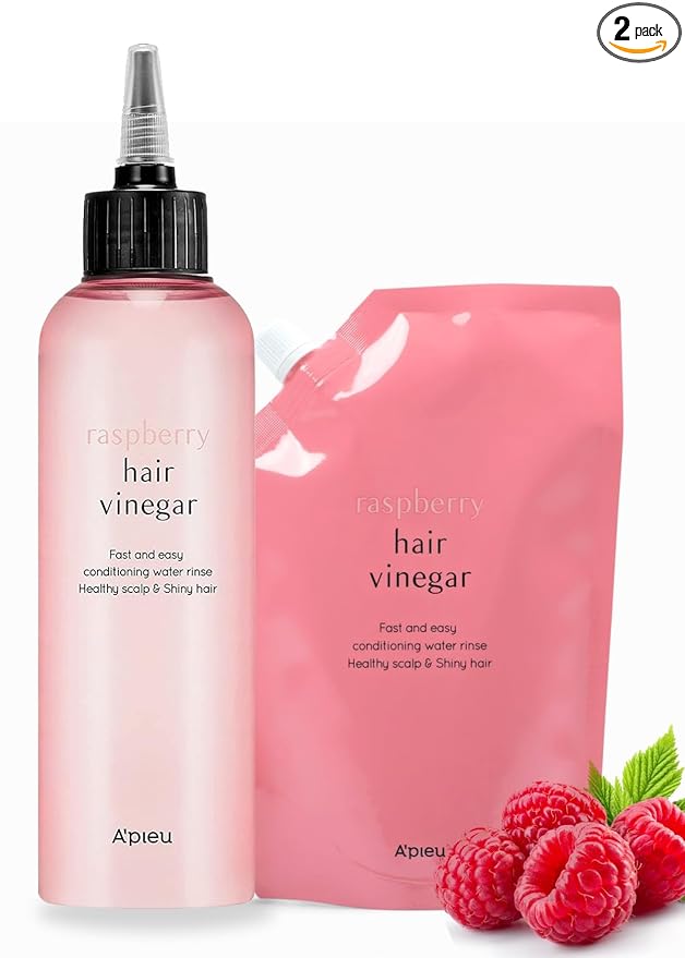 A’PIEU Raspberry Hair Vinegar Rinse & Refill Bundle 6.76 + 13.6 fl oz - Scalp Treatment for pH Balance | Clarifying, Dandruff & Oil Control | Silky, Shiny Hair-VivaGrace Women