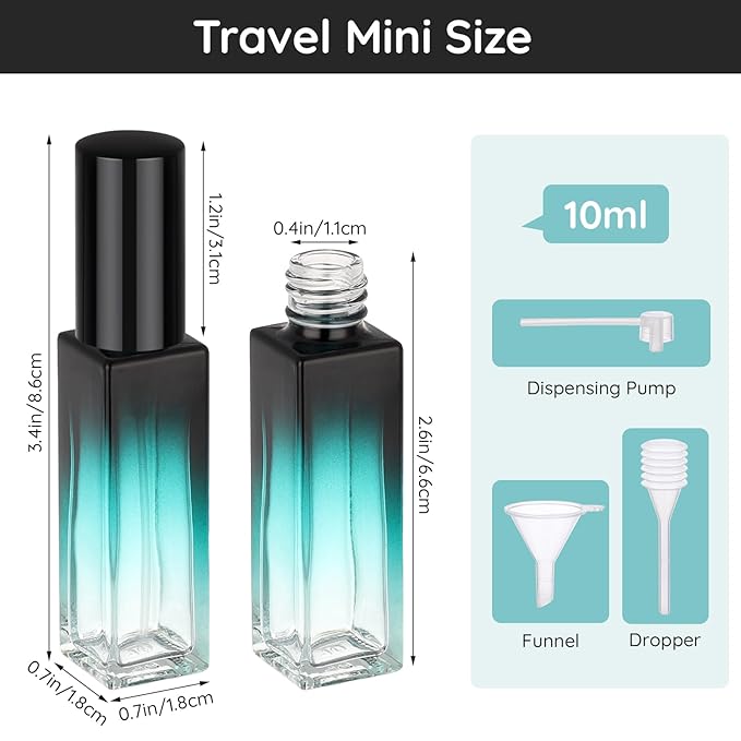 Segbeauty 0.34oz Travel Perfume Bottle Refillable, 5pcs Perfume Glass Spray Bottles, 10ml Mini Travel Atomizer Sprayer, Empty Press Pump Bottles, Cologne Atomizers with Clear Transfer Tool Set-VivaGrace Women