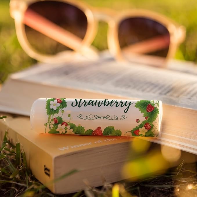 OLYCRAFT 100Pcs Self-Adhesive Lip Balm Tag Stickers 2.1x1.7 inch Waterproof Adhesive Label with Strawberry Rectangle Lipstick Tag Sticker for Lip Balm Container Tubes Lipstick Wrapping Decoration-VivaGrace Women