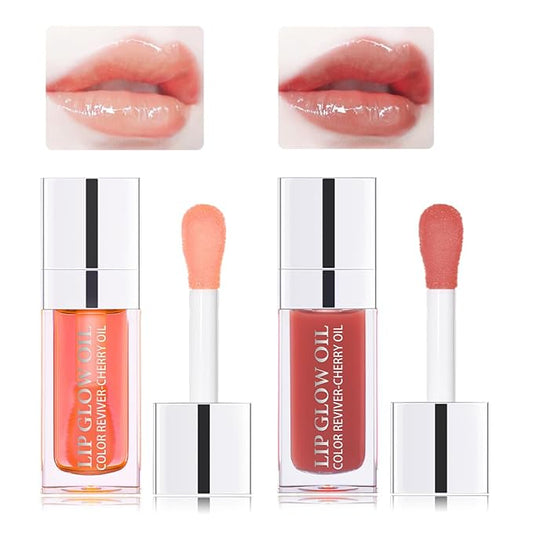 Hydrating Lip Glow Oil Moisturizing Plumping Lip Tint Lip Gloss Transparent Lip Balm Long Lasting Nourishing Repairing Lightening Lip Lines (001#+012#)-VivaGrace Women