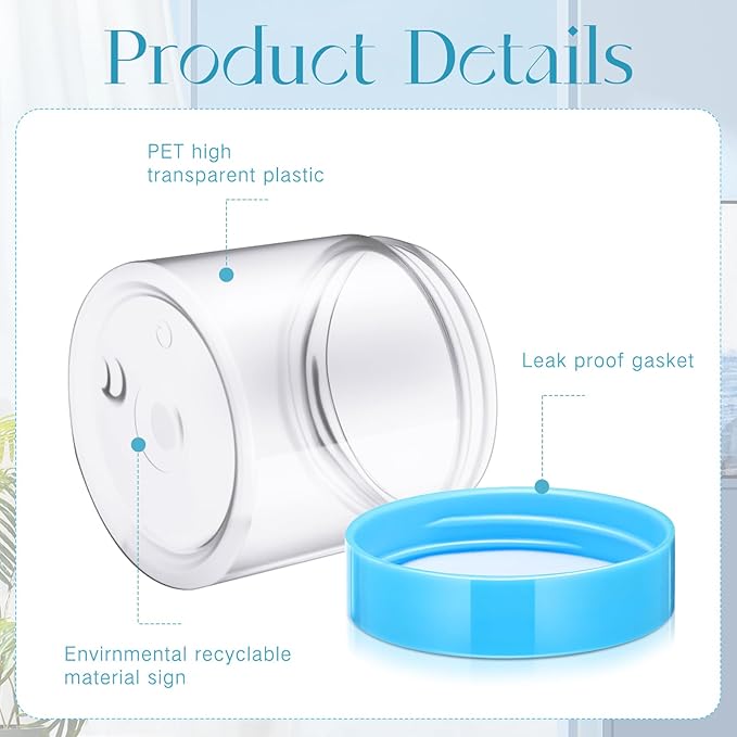 SATINIOR 24 Pieces Empty Clear Plastic Jars with Lids Round Storage Containers Wide Mouth for Beauty Product Cosmetic Cream Lotion Liquid Butter Craft and Food(Blue Lid,2 oz)-VivaGrace Women