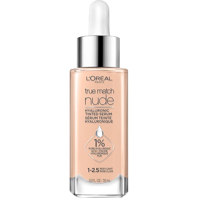 L'Oreal Paris True Match Nude Hyaluronic Tinted Serum Foundation with 1% Hyaluronic acid, Rosy Light 1-2.5, 1 fl. oz.-VivaGrace Women