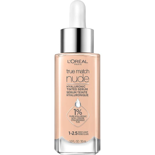 L'Oreal Paris True Match Nude Hyaluronic Tinted Serum Foundation with 1% Hyaluronic acid, Rosy Light 1-2.5, 1 fl. oz.-VivaGrace Women