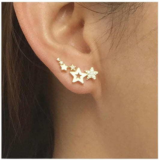 Bohemia Star Climber Crawler Earrings Gold Crystal Star Ear Climber Earrings Cluster Star Studs Earring Festival Earrings Jewelry for Women and Girls (Gold)-VivaGrace Women