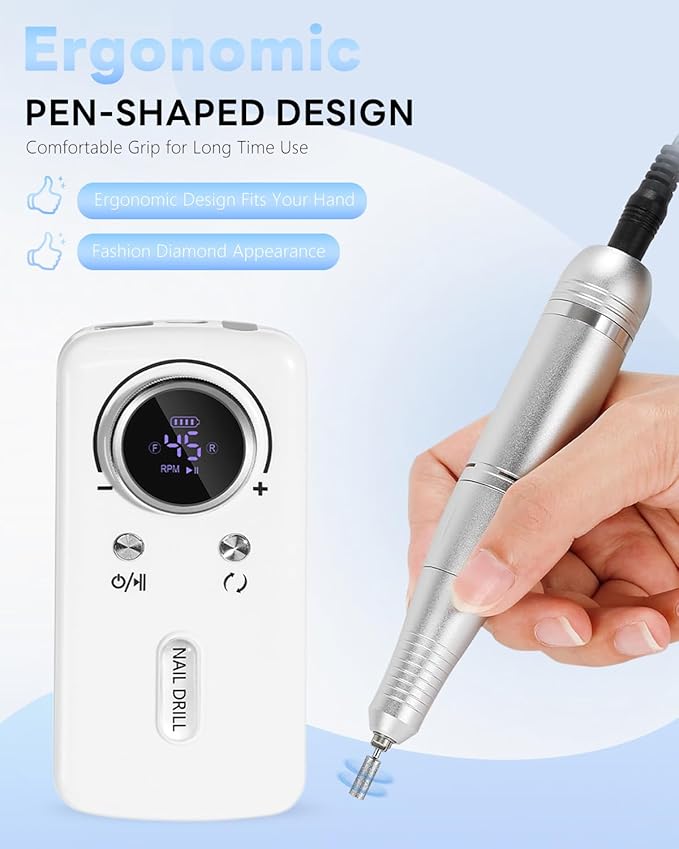 CozyZen Cordless Nail Drill Professional: 45000 RPM Rechargeable Electric Nail File Kit, Portable & Low Noise for Acrylic, Gel Nails, Manicure & Pedicure - Salon & Home Use-VivaGrace Women