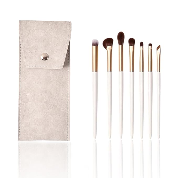 Eyeshadow Makeup Brushes Set with Case 7 PCS Soft Synthetic Hairs Eye Makeup Brushes for Blending Eyebrow Eyeliner Eyeshadow （White）-VivaGrace Women