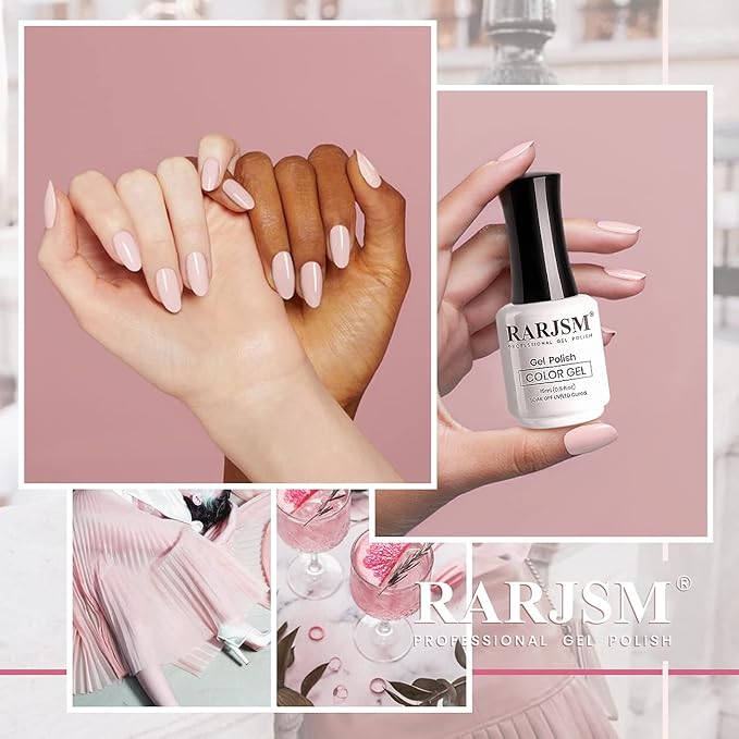 RARJSM Nude Pink Gel Nail Polish, Bubble Gel Polish Bare Collection Soak Off UV LED Nail GelPolish Nail Art Starter Manicure Salon DIY at Home 15ML