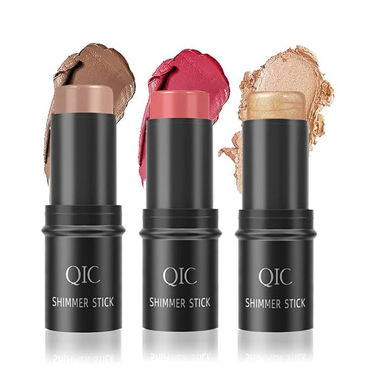 Face Sticks Trio, Blush Stick, Contour Stick, Highlighter Makeup Stick, Cream Blush Stick for Cheeks, Eyes and Lips, Facial Repair Bronzer Shading Stick, Smooth Shimmer Face Highlighter Wand-VivaGrace Women