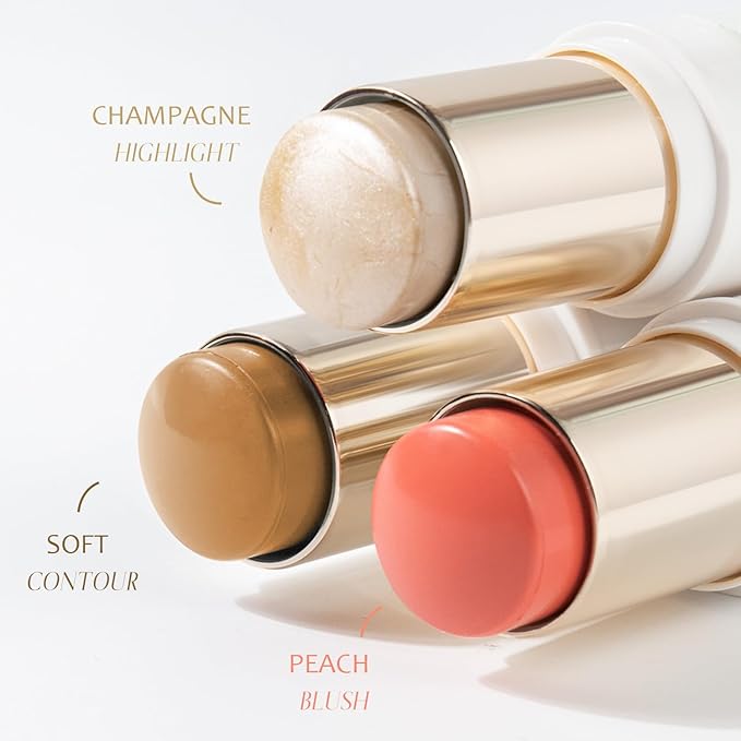 Trio Contour Sticks Set, Highlighter Stick & Bronzer Stick & Blush Stick for Cheek+Lip,Highlight and Contour to Create a Natural Dewy Makeup Look for Fair | Set of 45g/1.6fl.oz-VivaGrace Women