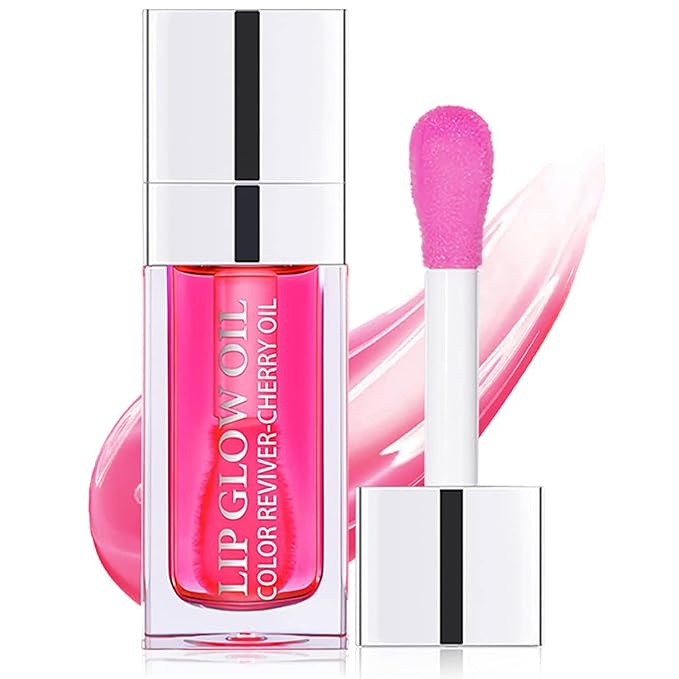 Lip Oil Hydrating Tinted Lip Balm, Plump Lip Gloss Lip Care Transparent Toot Lip Oil Tinted, Glass Lip Glow Oil Fresh Texture & Non-sticky, Nourishing Repairing Lightening Lip Lines Lip Care Products ( 007# Raspberry )-VivaGrace Women
