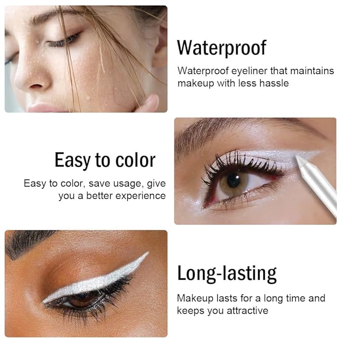 evpct Pearl White Gel Eyeliner Pencil for Women Waterline Waterproof Smudge Proof Eye Makeup Liners, White Mascara Eye Liner Gel Liner Eyeliner with Sharpener delineador de ojos contra el agua 19