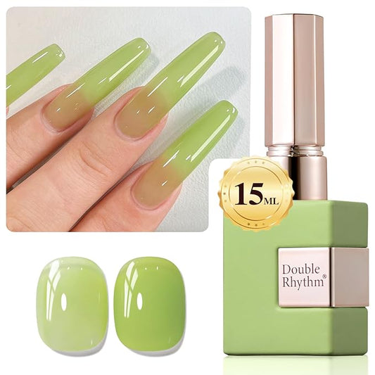 Double Rhythm Translucent Gel Polish Sheer Neutral Natural Light Milky Same Color Same Bottle 15ML Jelly Nail Polish Nail Art DIY at Home (Green-A1408)-VivaGrace Women