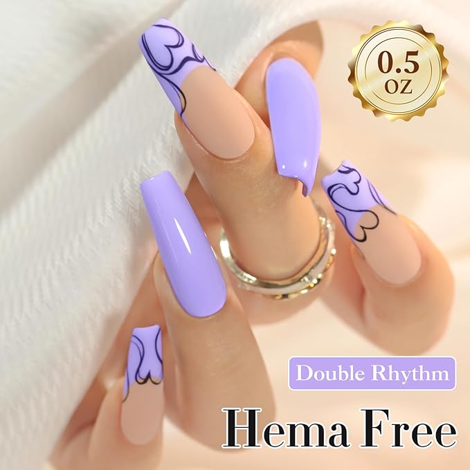 Double Rhythm 0.50 OZ Gel Polish Hema Free Same Color Same Bottle Golden Round Translucent Neutral Natural Milky 15 ML Jelly UV Polish Art DIY at Home (Light Purple-C1388)