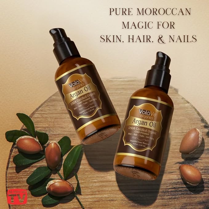 VoilaVe USDA and ECOCERT 100% Pure Organic Moroccan Argan Oil for Skin, Nails & Hair Growth, Anti-Aging Face Moisturizer, Cold Pressed, Hair Moisturizer, Rich in Vitamin E, As Seen On TV - 4 fl oz-VivaGrace Women