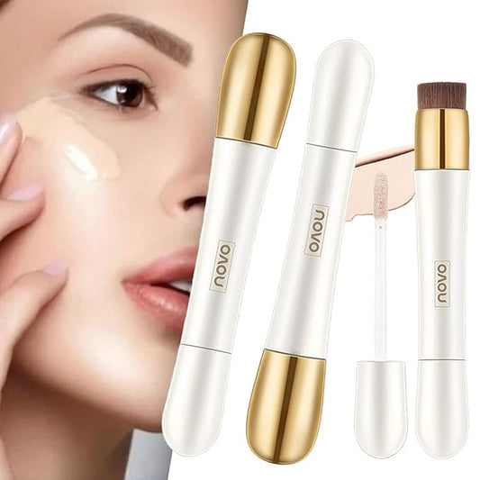 Happyhours 2 in 1 Foundation Anti-Wrinkle Concealer with Built-in Brush, Novo Foundation and Concealer Double Head Makeup Stick, Waterproof Long Lasting Anti-Wrinkle Concealer Foundation (2Pcs-01)-VivaGrace Women
