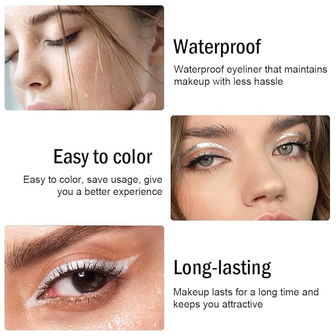 evpct 3Pcs Black & Pearl White & Silver Gel Glitter Eyeliner Pencils Set for Women Waterproof Smudge Proof lapiz de ojos delineador de ojos contra el agua Eye Liner Makeup 01 19 20