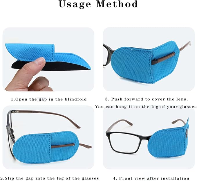 6 Piece Pack Children's Eye Patch can Cover Any Eye Patch, Treatment Amblyopia Strabismus Lazy Eye Patch, Reusable Medical Eye Patch (Medium Size, Blue)-VivaGrace Women