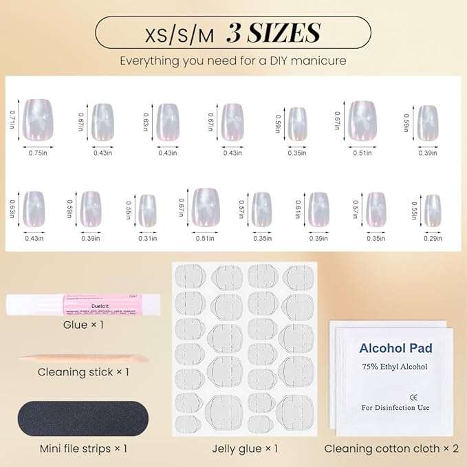 Purple Press On Nails Short Square, Cat Eye Fake Nails with Chameleon Butterfly Designs, Glossy Gel Finish Acrylic Press On Nails, Thick Natural Glue On Nails for Women, Dreamscape Butterfly