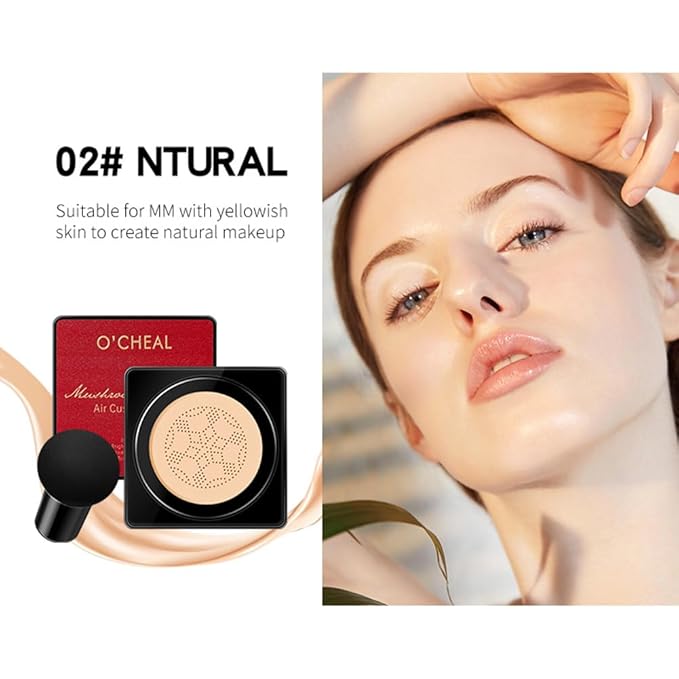 GL-Turelifes Mushroom Head Air Cushion CC Cream Foundation Water Feeling Flawless BB Cream Moisturizing Oil Control,lightweight & Smoothing Natural Face Concealer (H-02 Natural, 0.53 Oz)-VivaGrace Women