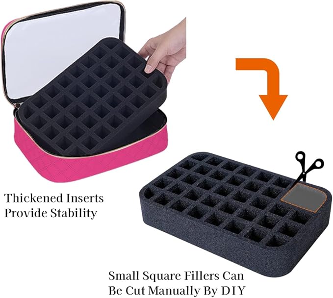 Nail Polish Bag organizer-Holds 40 bottles(15ml-0.5fl.oz)，Nail Polish Carrying Case Clear Multifunctional Cosmetic Travel Cases Makeup Bags Rose Red