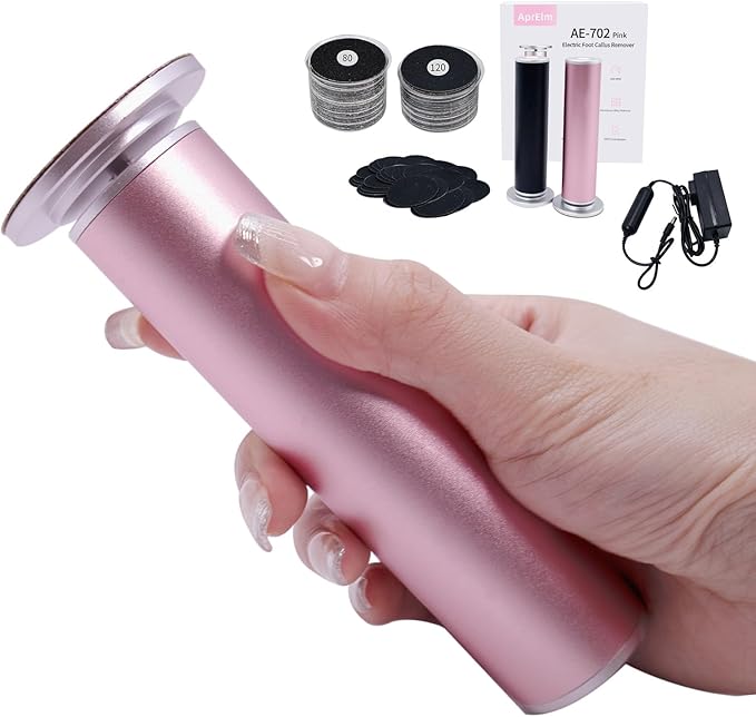 4.8IN Longer Electric Foot Callus Remover with 80pcs Sandpaper Discs, Professional Aluminum Callus Remover for Feet, Stepless Speed Control Pedicure Tools for Dead Skin (Pink)-VivaGrace Women