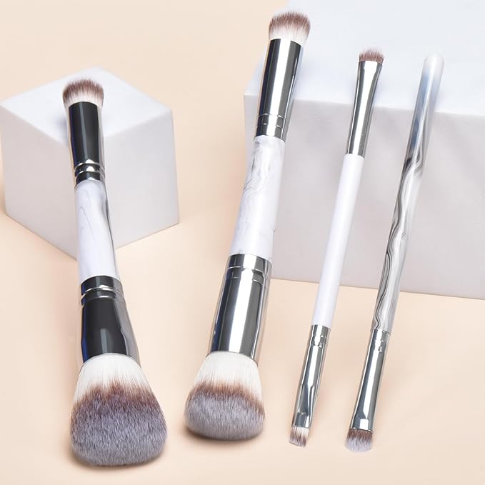 4 pcs makeup brushes, double head makeup brush set, loose powder powder blusher foundation make-up concealer eye shadow eyebrow brush, multi-purpose makeup tools-VivaGrace Women